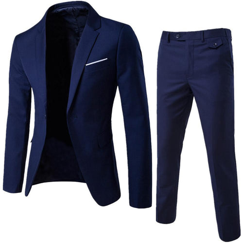 2Pcs/Set Men Suit Plus Size Men Solid Color Long Sleeve Lapel Slim Button Business Suit Work clothes Business suits